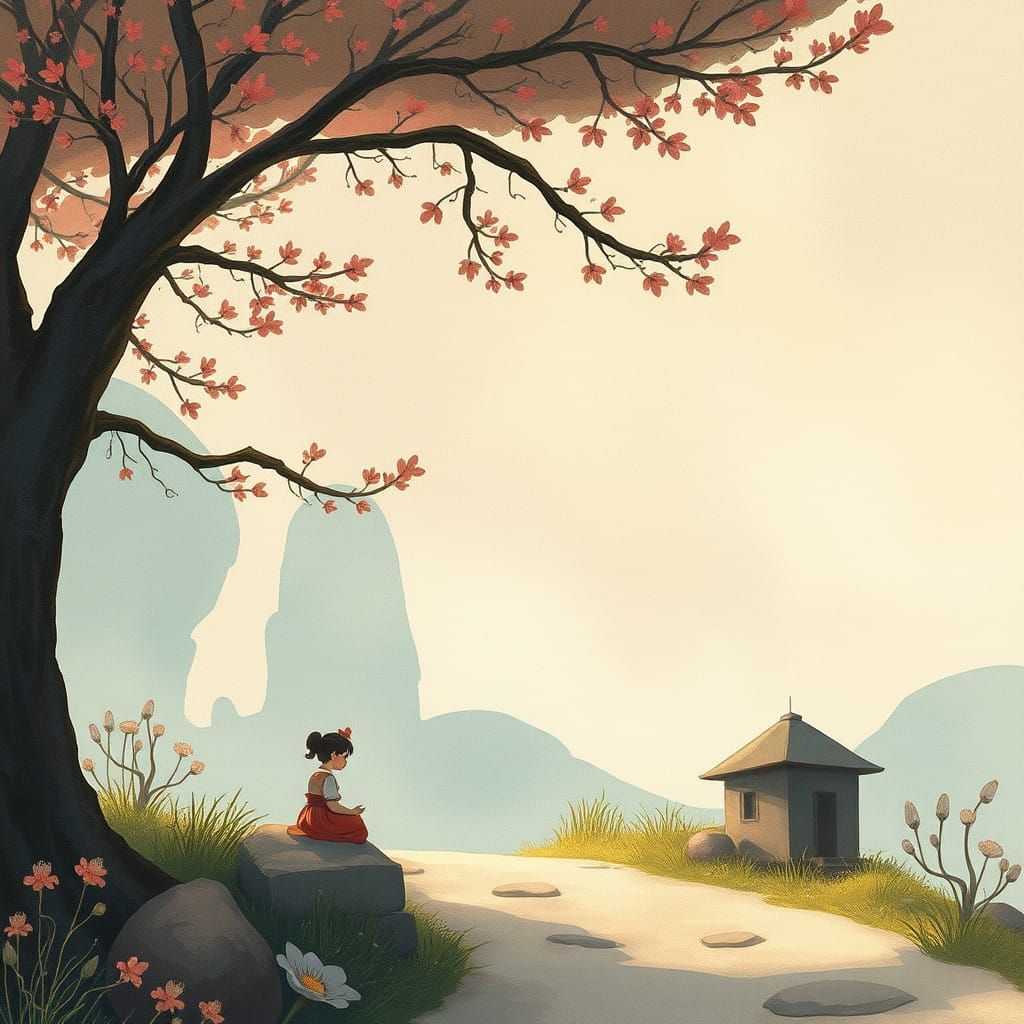 Whimsical Dreamlike Scene with Traditional Japanese and Euro...