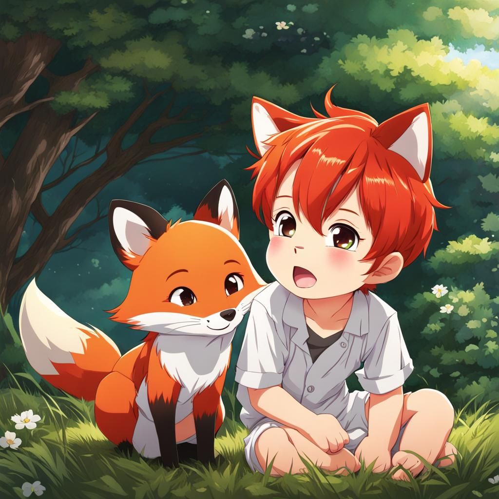 Anime Fox Boy Toddler with Red Hair