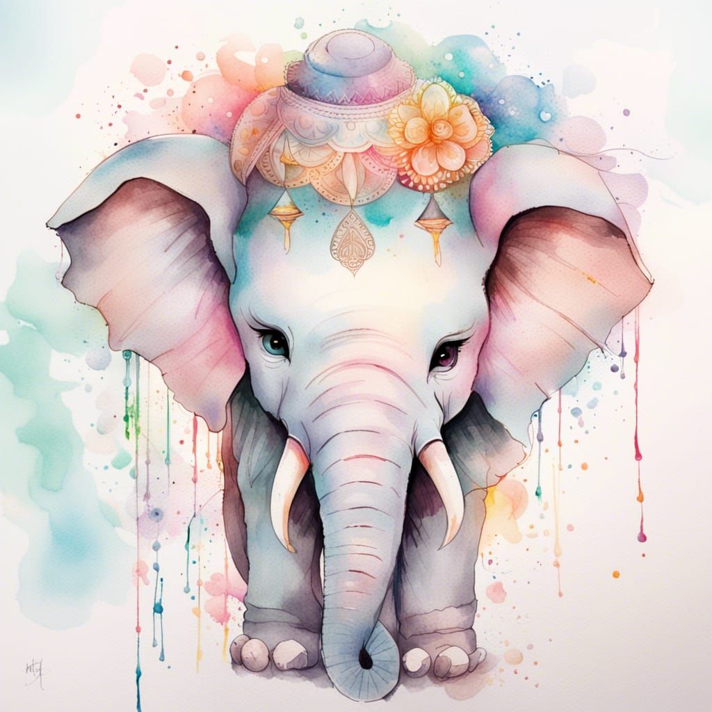Chibi Ganesha Watercolor Anime Portrait