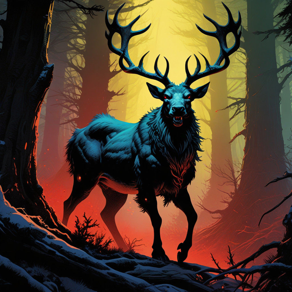 Dark Dungeons Reindeer in Fantasy Art Style
