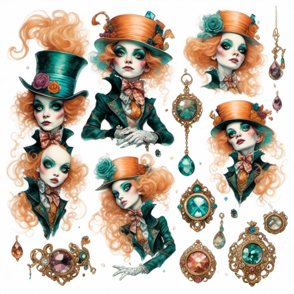 Gothic Mad Hatter Character Design in Burton Style