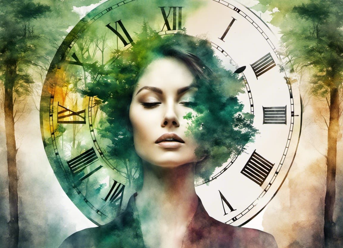 Double Exposure: Woman, Forest, and Time