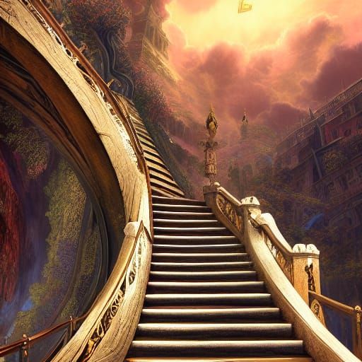 Fantastical Stairway to Heaven in Detailed Matte Painting