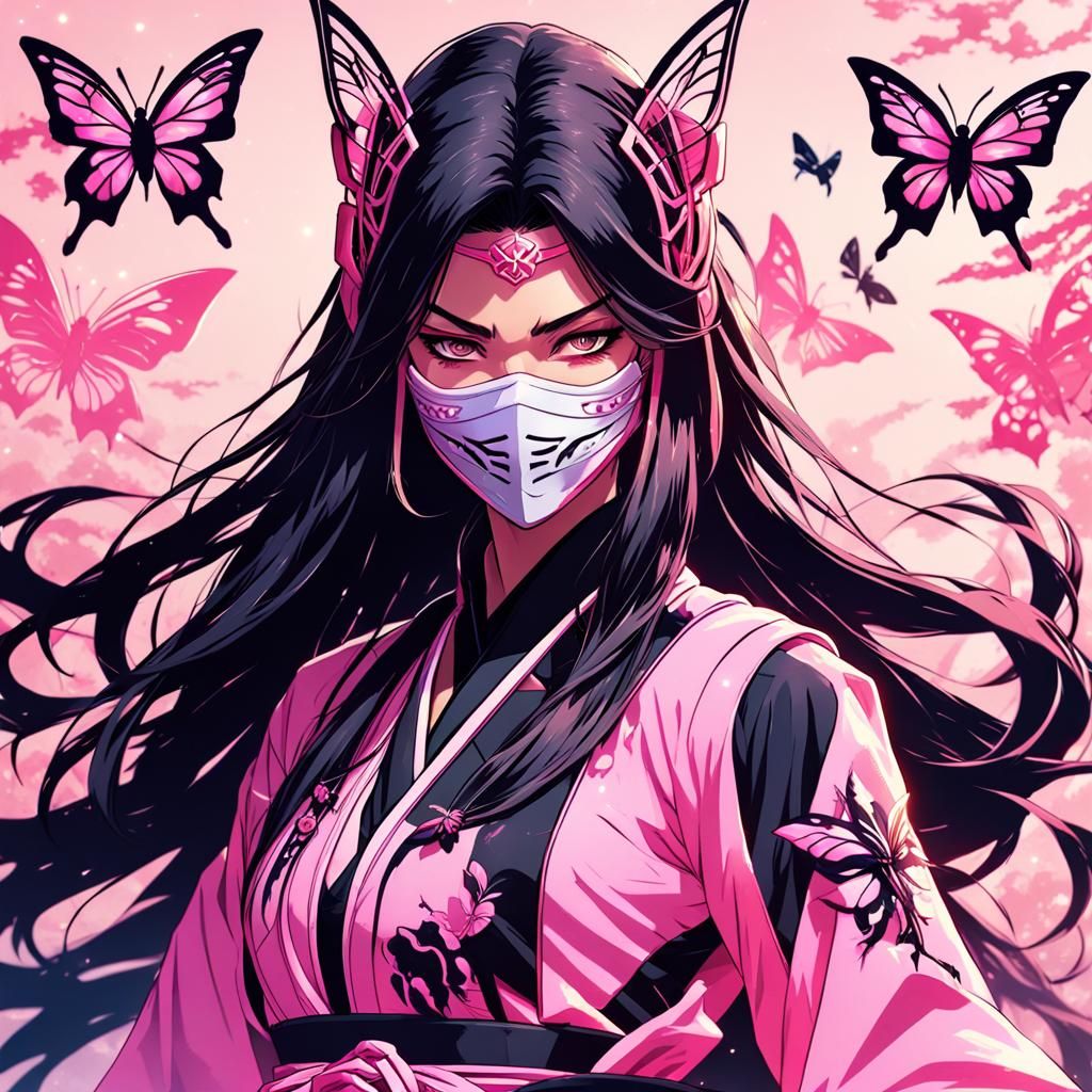 Mileena with Pink Ninja Mask in Anime Style