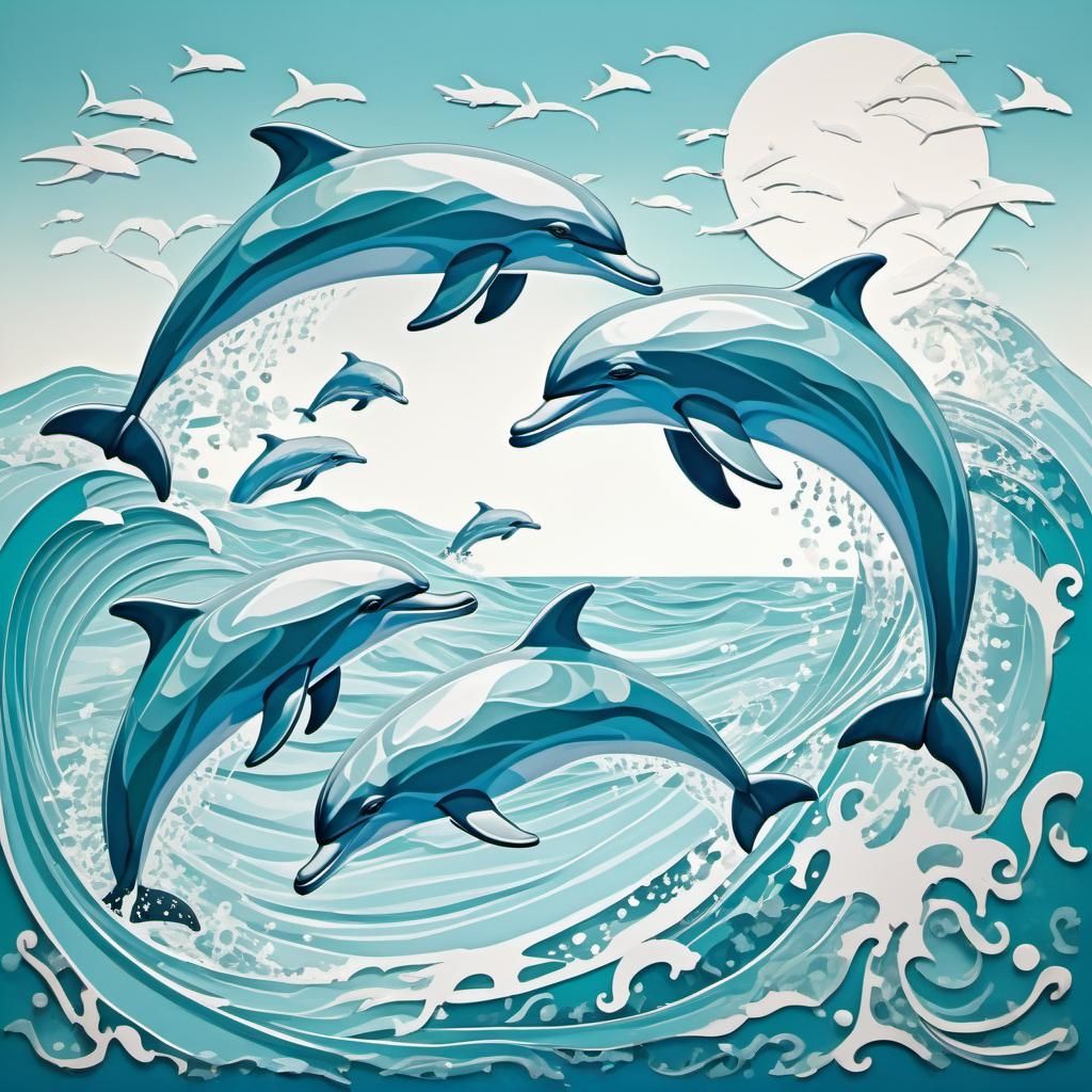 Playful Dolphins Leaping in Sparkling Aquamarine Ocean