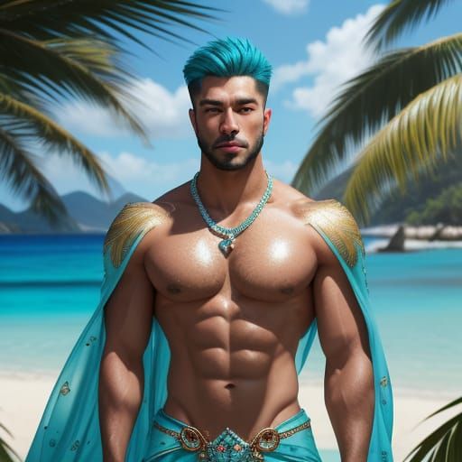 Muscular Man on Beach with Diamond Infusion