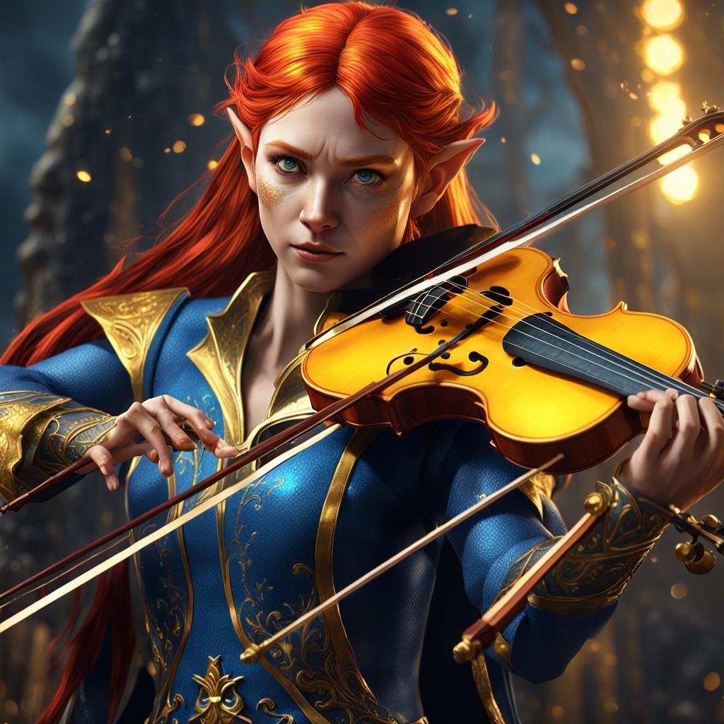 Elf with Violin Dark Fantasy Concept Art