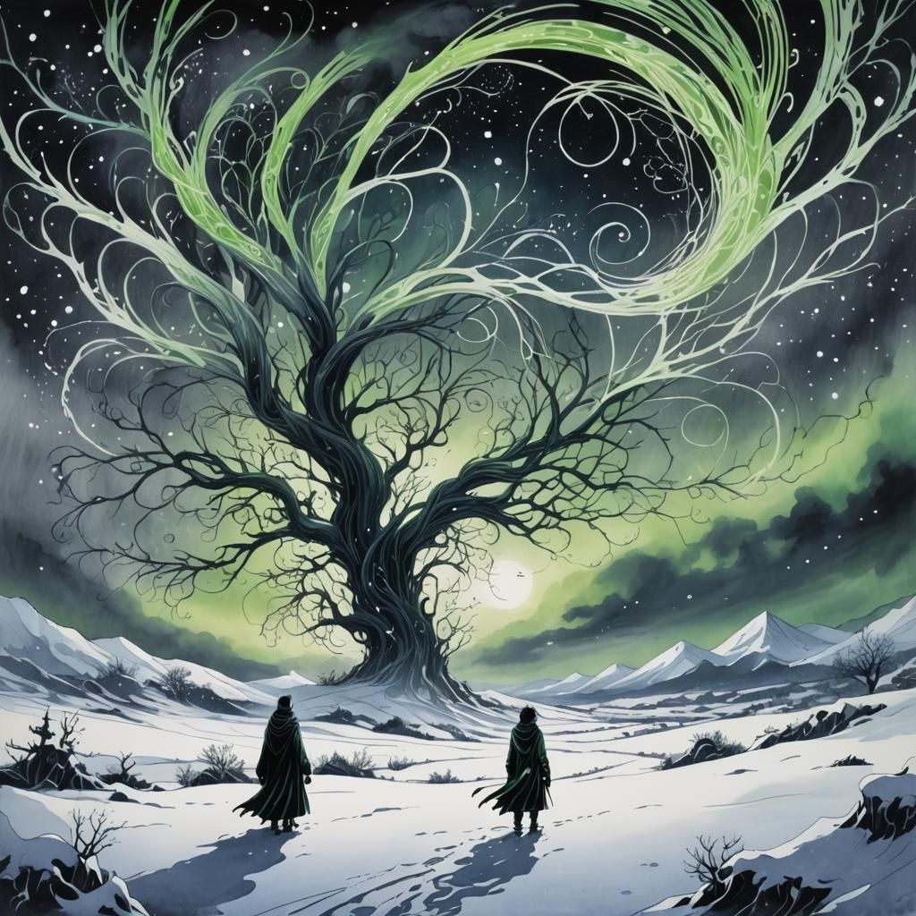 Eldritch Snowscape: Dark Fantasy Anime Art