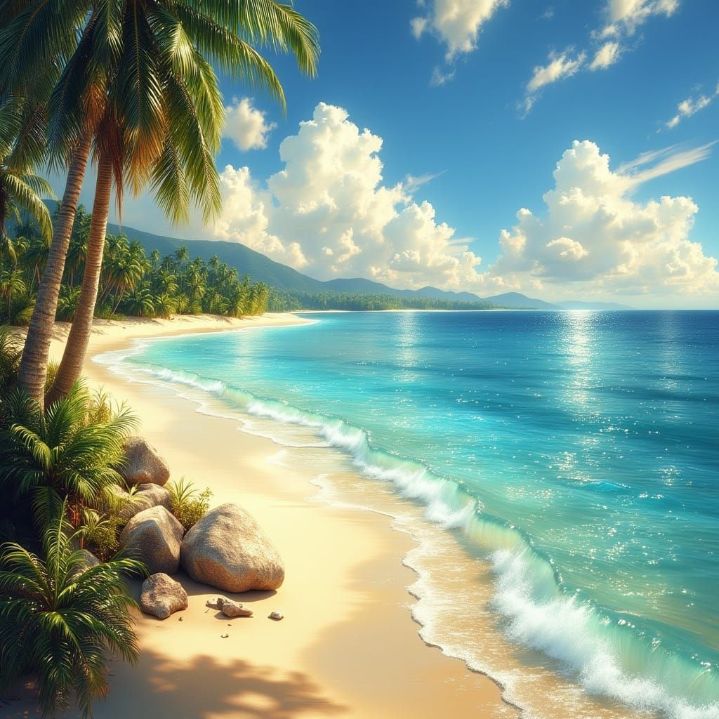 Golden Hour Paradise Landscape with Turquoise Waters