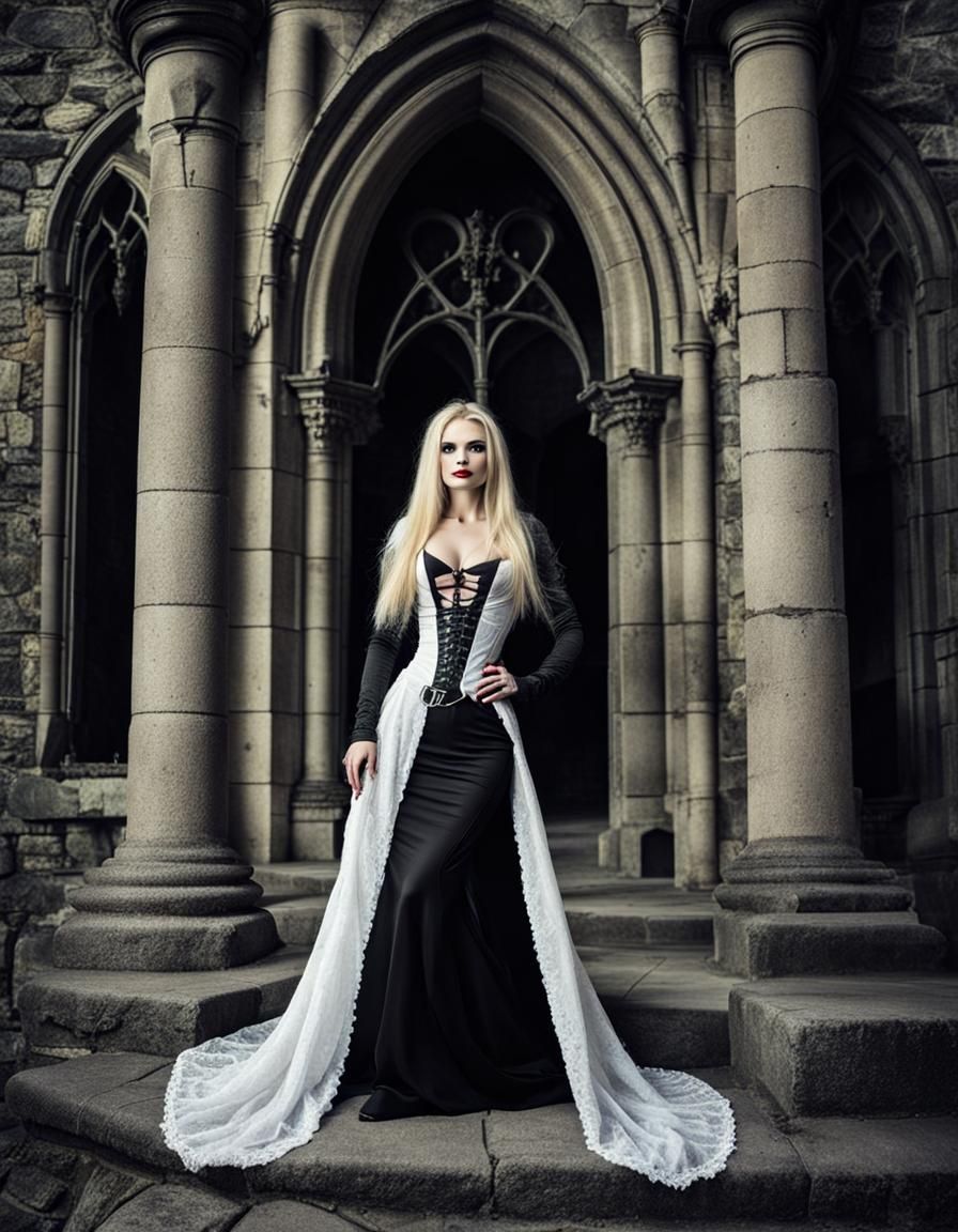 beautiful alluring blonde vampire at the Castle