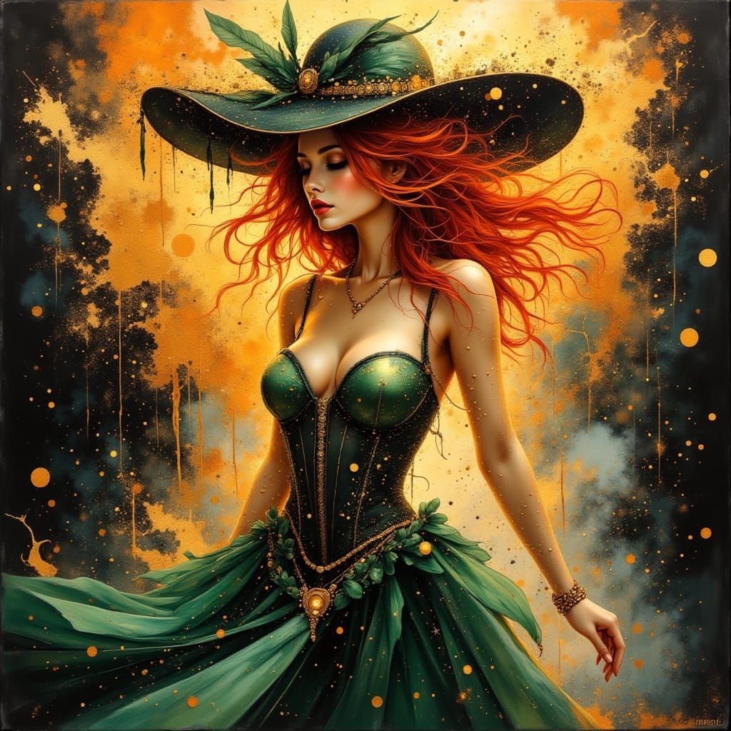 Elegant Futuristic Lady in Corset and Veil Hat