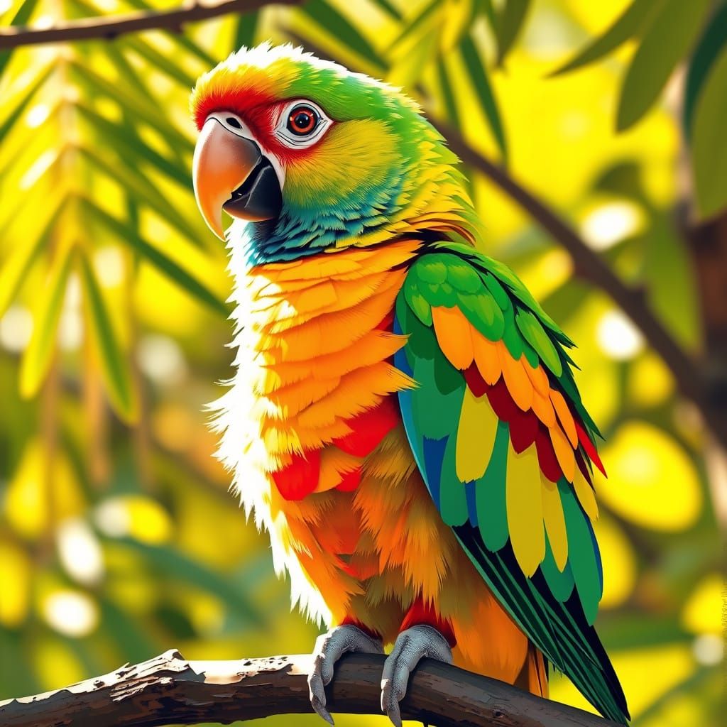 Vibrant Parrot Perched in a Tropical Jungle Scene