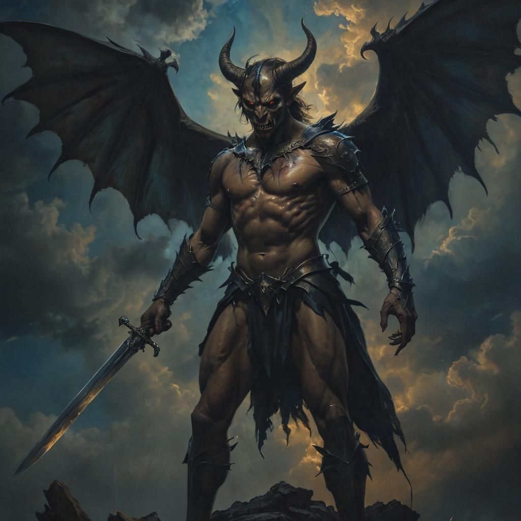 Demonic Warrior in Dark Fantasy Oil Painting