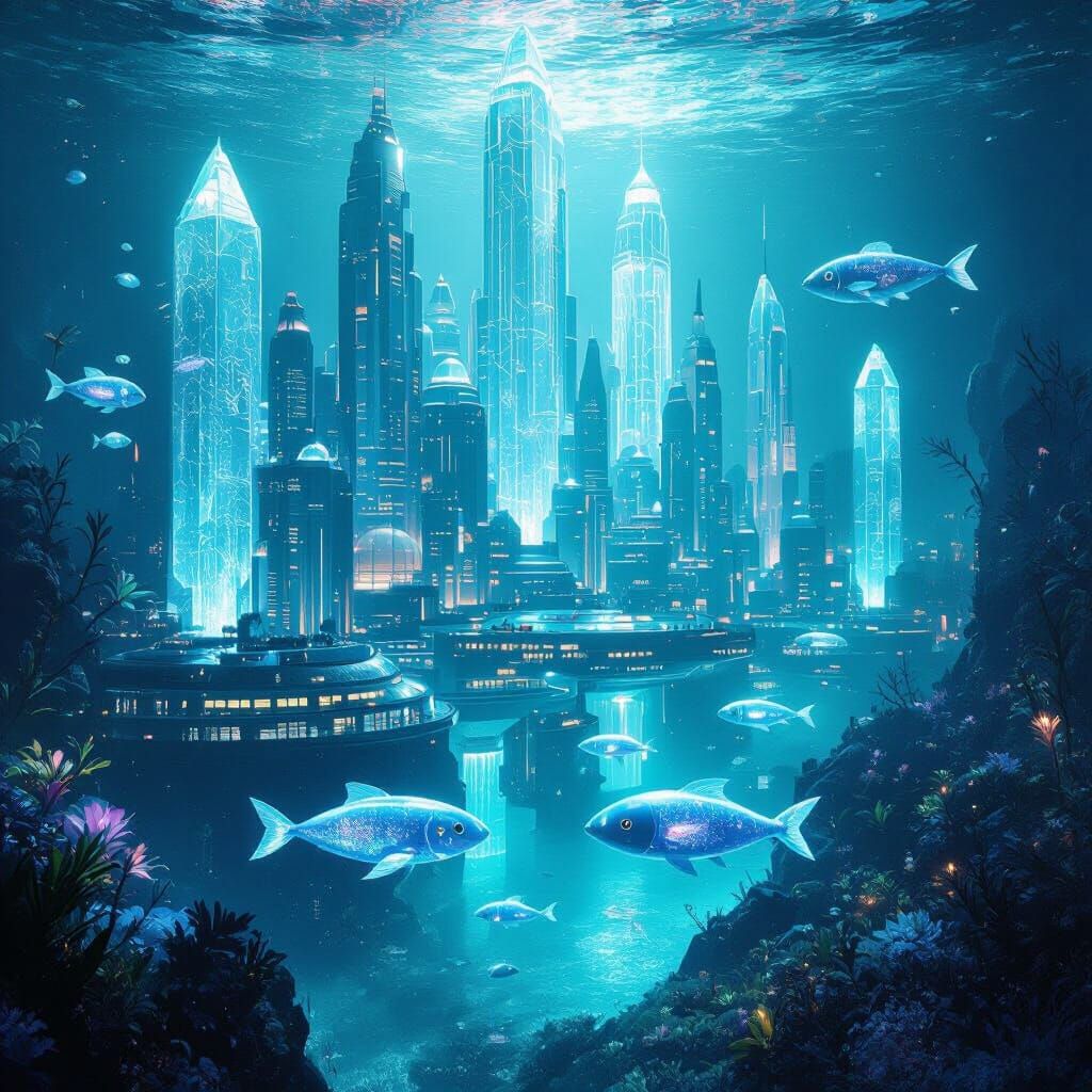 Futuristic Underwater City of Atlantis in Sci-Fi Style