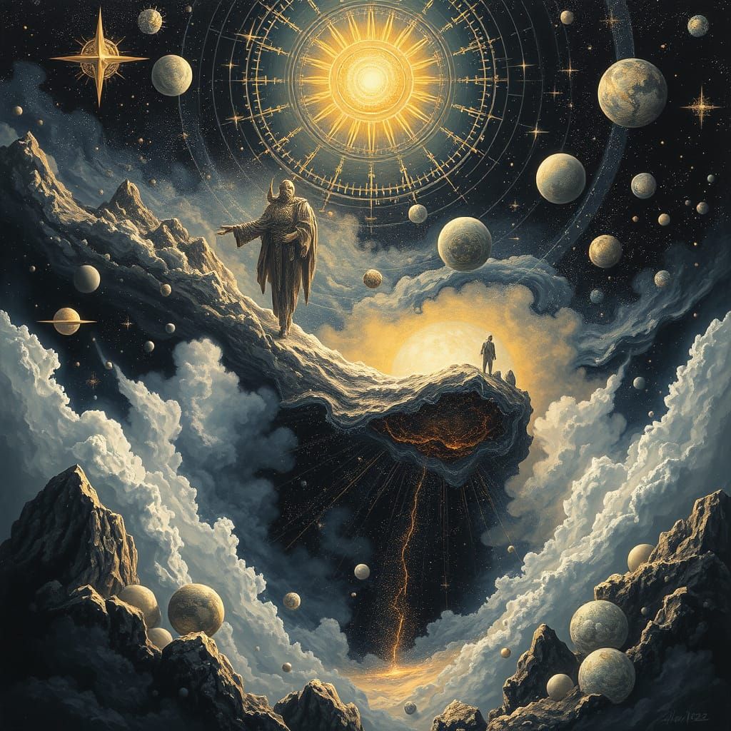 Ethereal Cosmic Mind in Gold, Black and White Oil