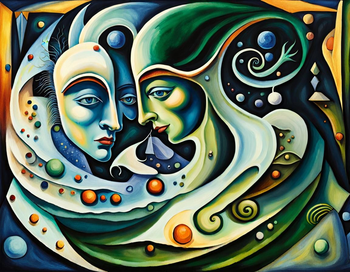 Two yellow elves with lapiz lazuli psilocybe clock heads, Me...