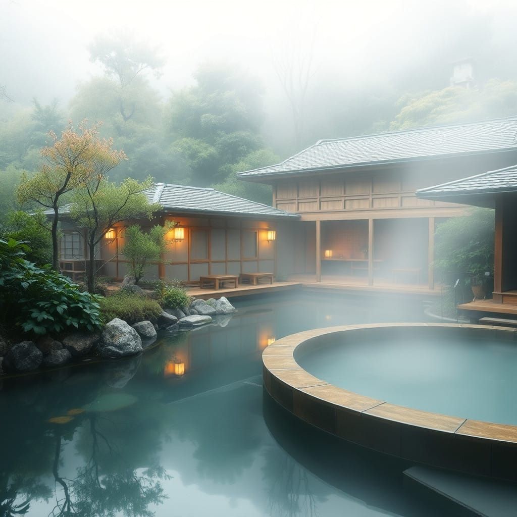 Serene Japanese Bathhouse in Tranquil Forest