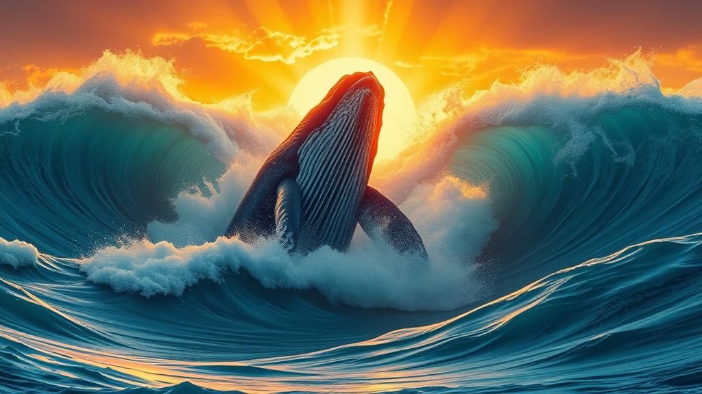 Whale Emerges from Stormy Ocean in Post-Impressionist Style