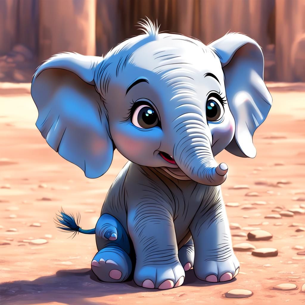 Baby Elephant in Disney Pixar Style