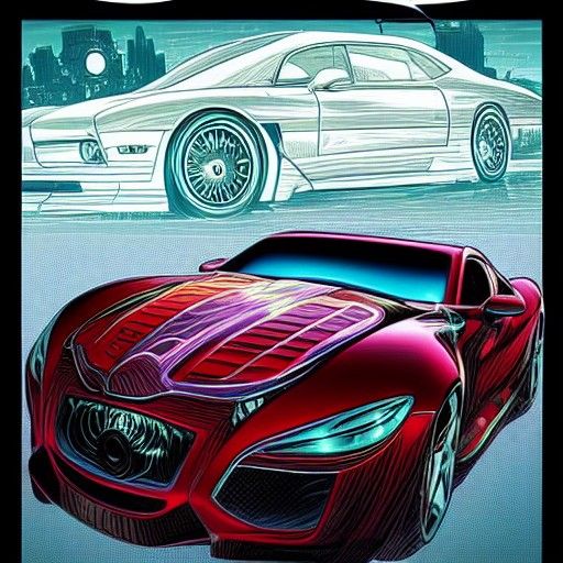 Futuristic Car Design in Comic Book Art Style