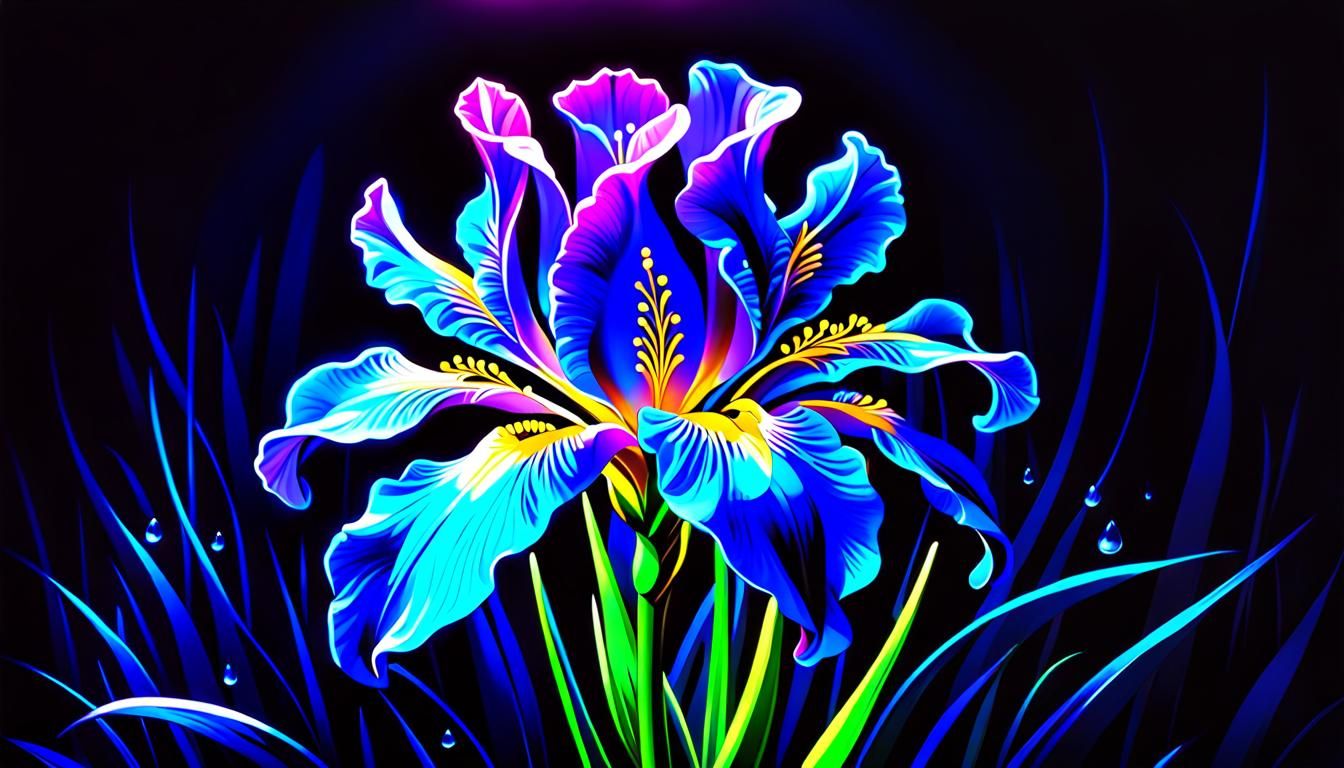Bioluminescent Blue Iris in Moonlight Haze