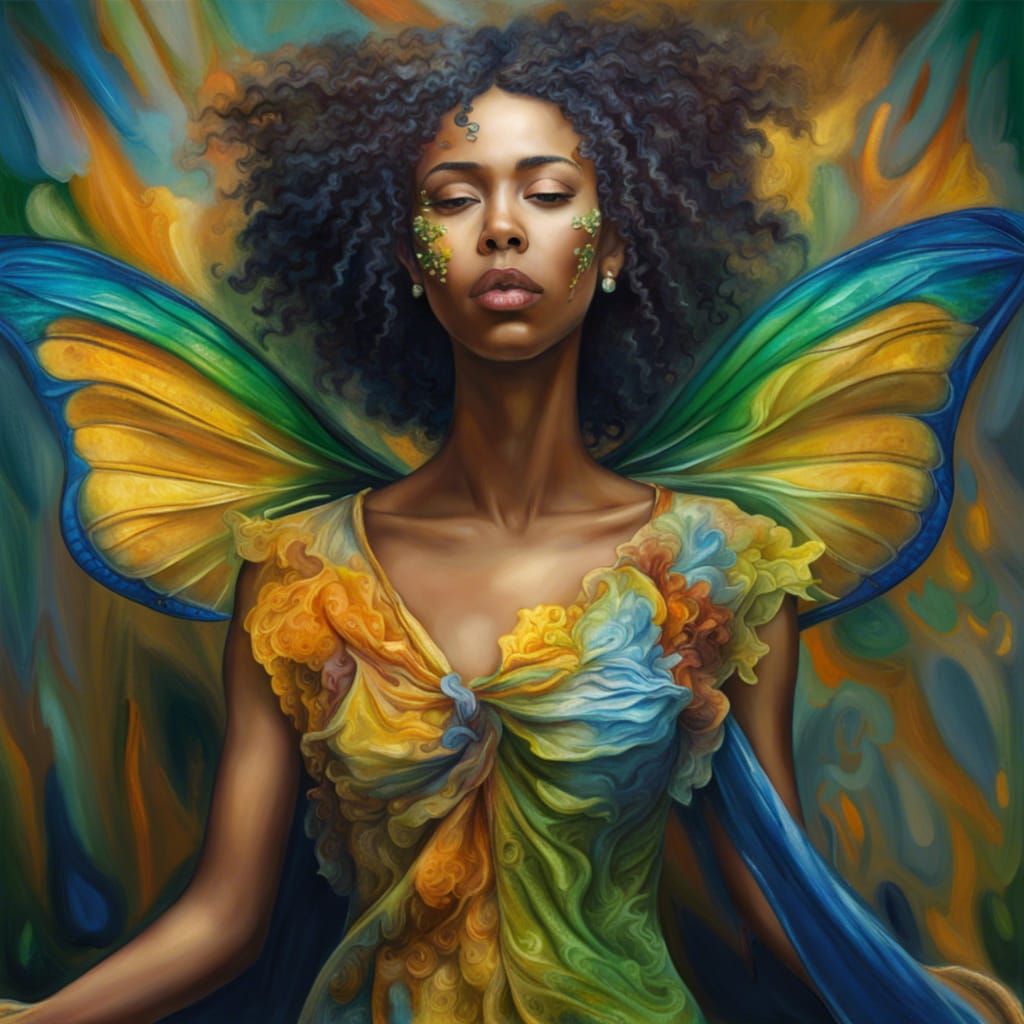 Woman with Butterfly Wings and Musical Body Paint