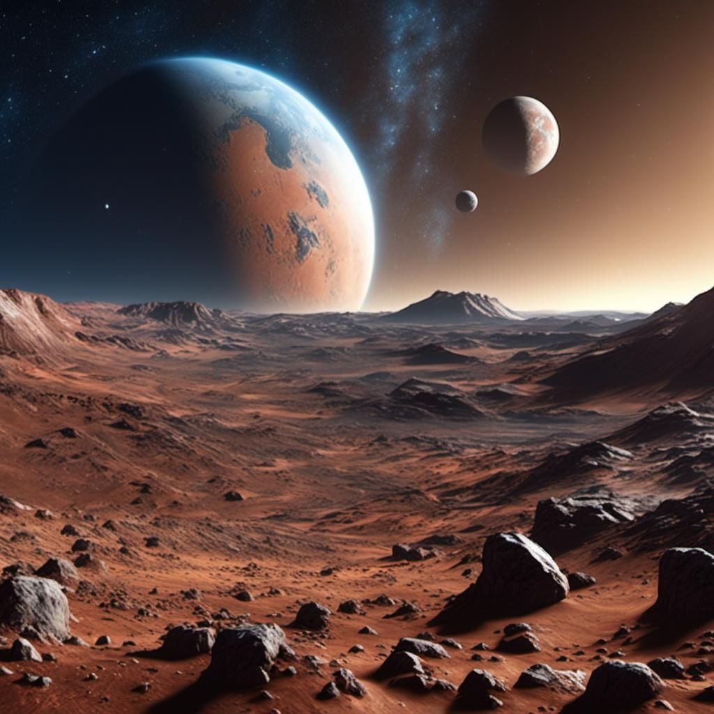 Hyperrealistic Mars Landscape Under Starry Sky