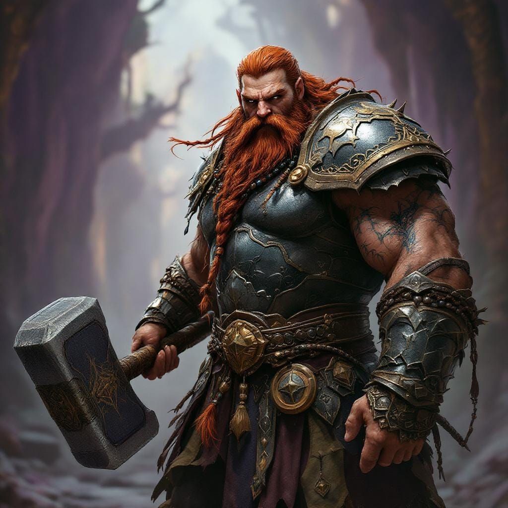 Fantasy Warrior Ulf with Hammer in Dark Metal Armor