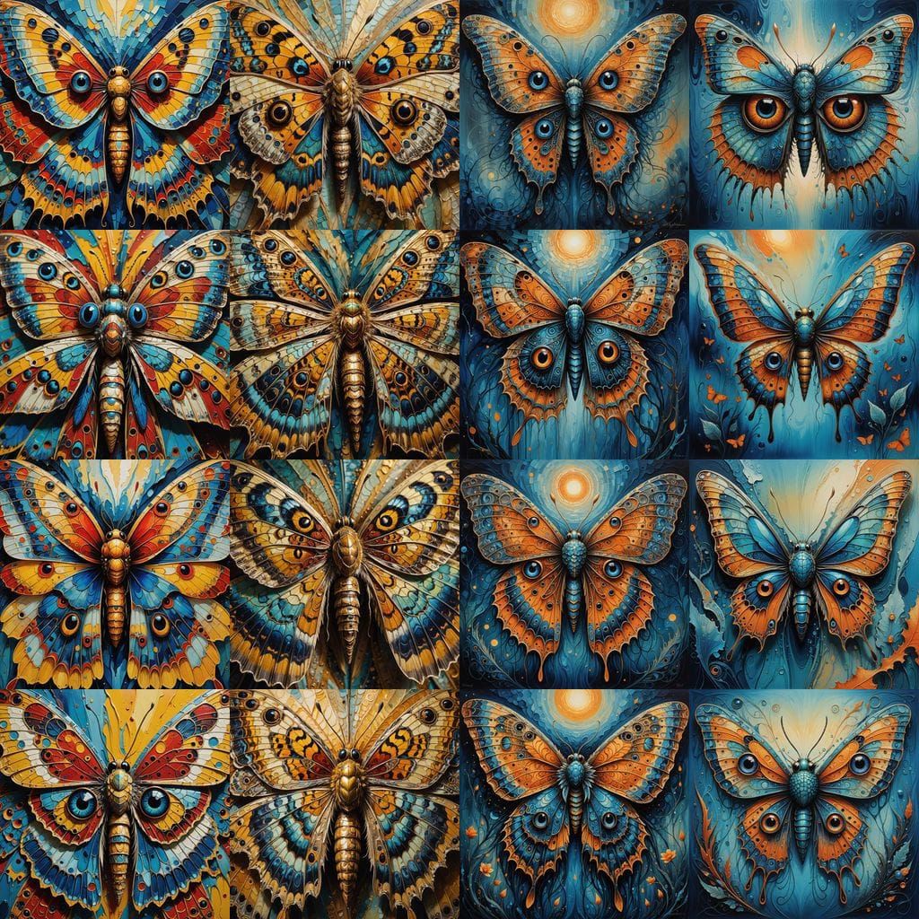 Surreal Moth with Embedded Face in Vibrant Patterns