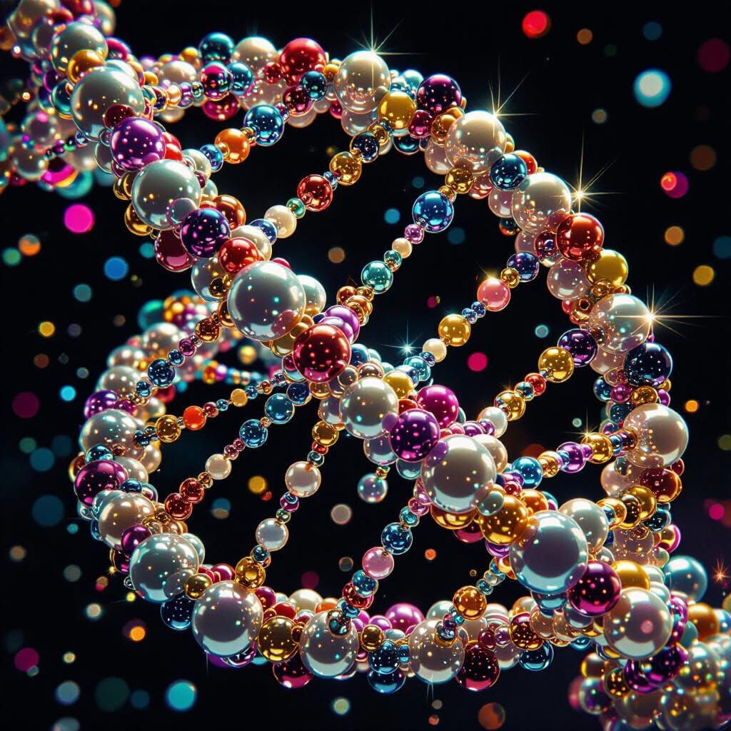 Colorful Beaded DNA Helix in CGI Style