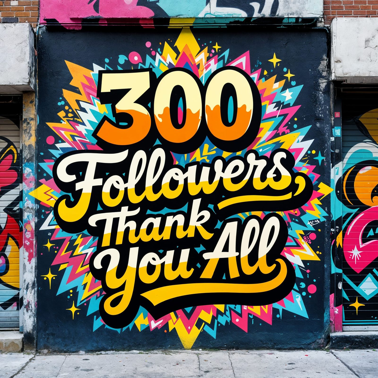 Kaleidoscopic Graffiti Mural Thanking Followers