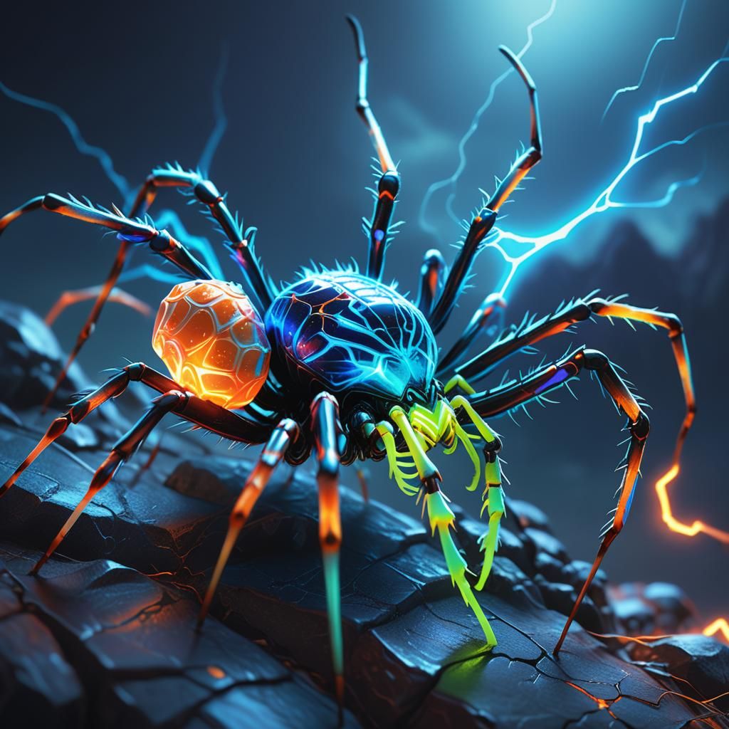 Candy Spider with Fluorescent Lightning: Fantasy Concept Art