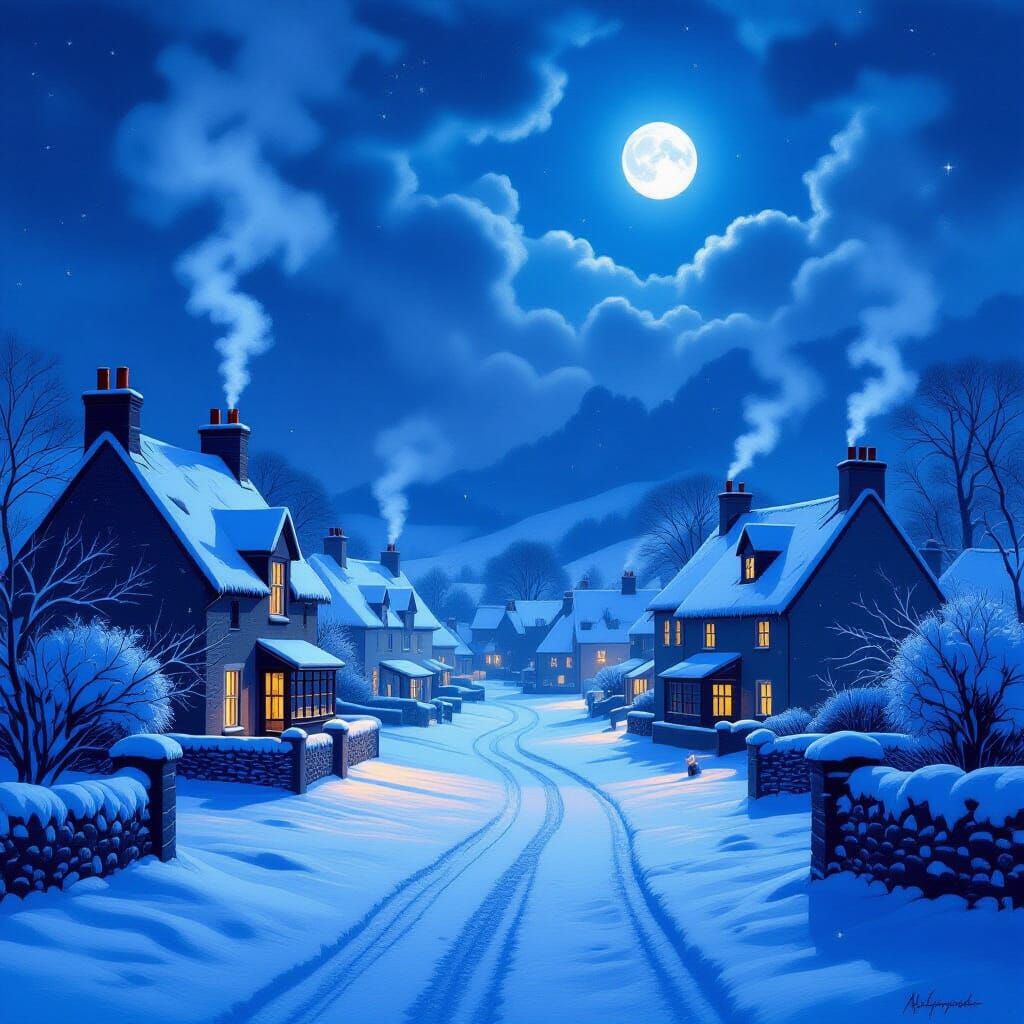 Moonlit Scottish Village in Romantic Realist Style