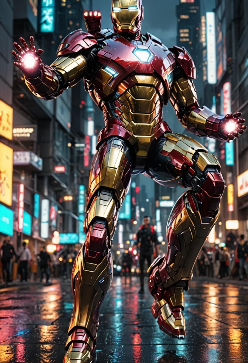 Iron Man in Futuristic City, 3D Anime Art