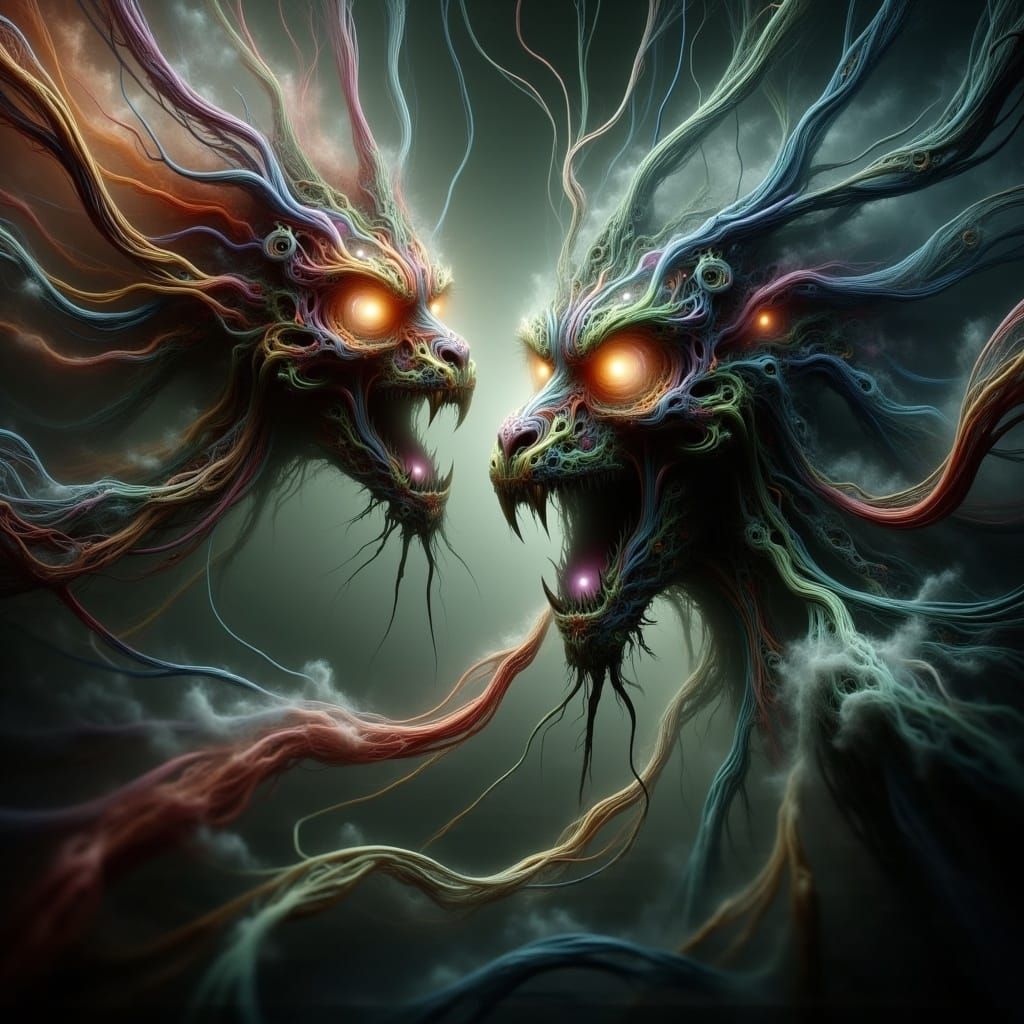 Surreal Lion Squid Hybrid in Cinematic Film Still