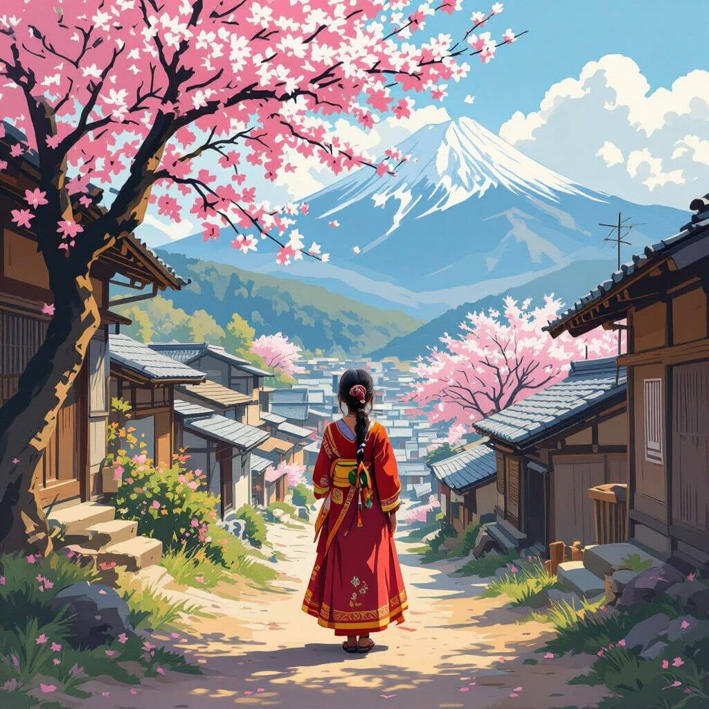 Indian Girl in Tokyo Village: AI Generated Image
