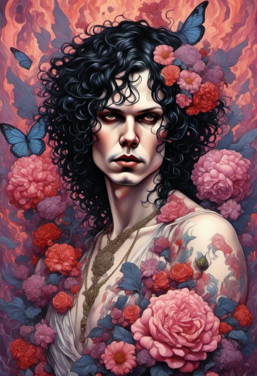 Gothic Flower God with Tattoos in Polychromatic Style