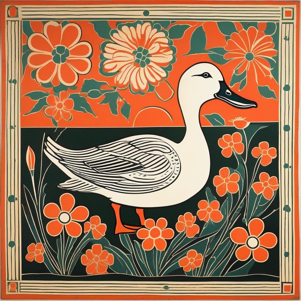 Minimalist Duck Painting in 1960s Style