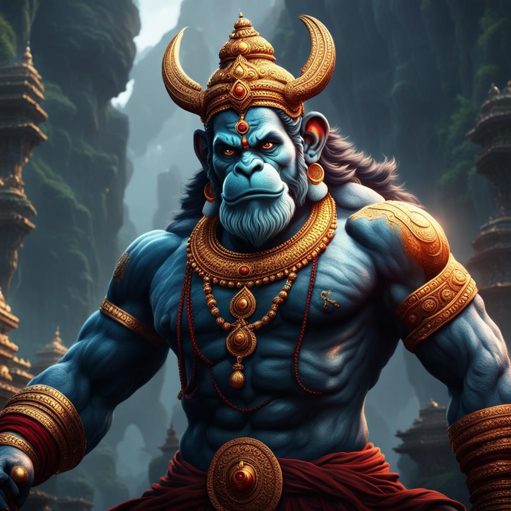 Detailed Matte Painting of Beautiful Hanuman