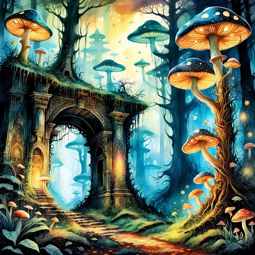 Mystical Forest: Digital Watercolor Illustration