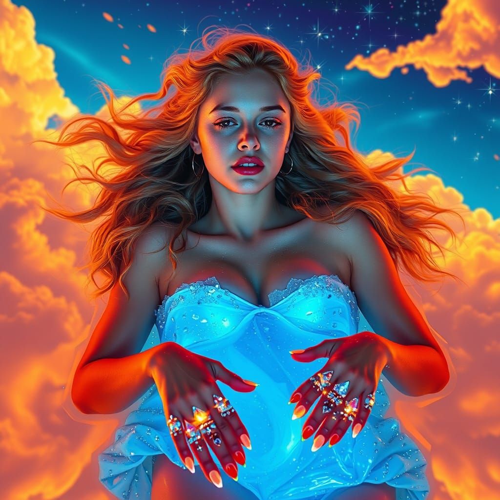 Dreamlike Woman in Soda Sea, Digital Art