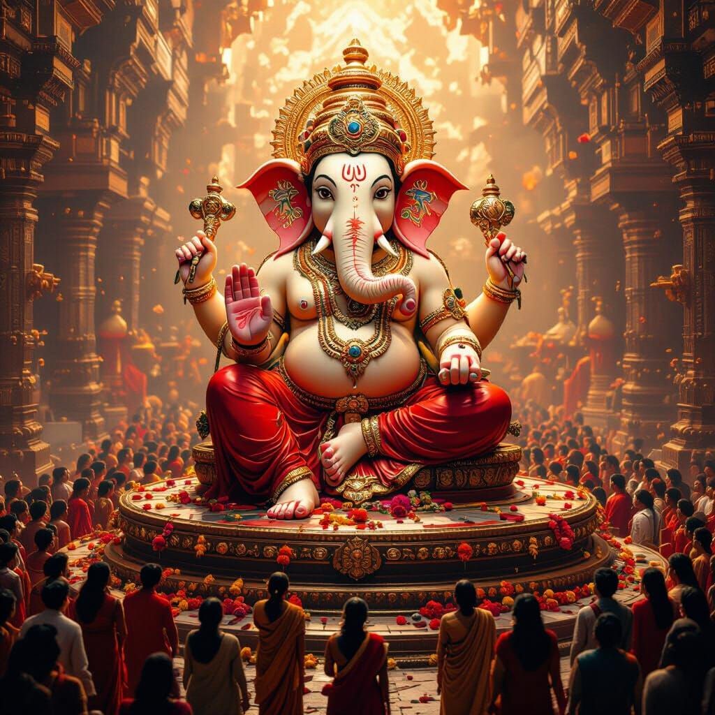 Vibrant Ganesha Idol in Indian Folk Art Style