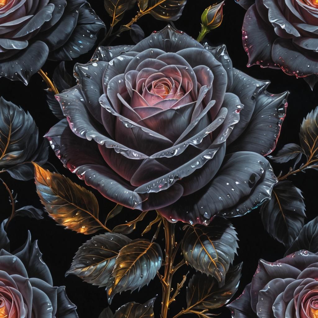 Glowing Crystal Rose Oil Painting Still Life