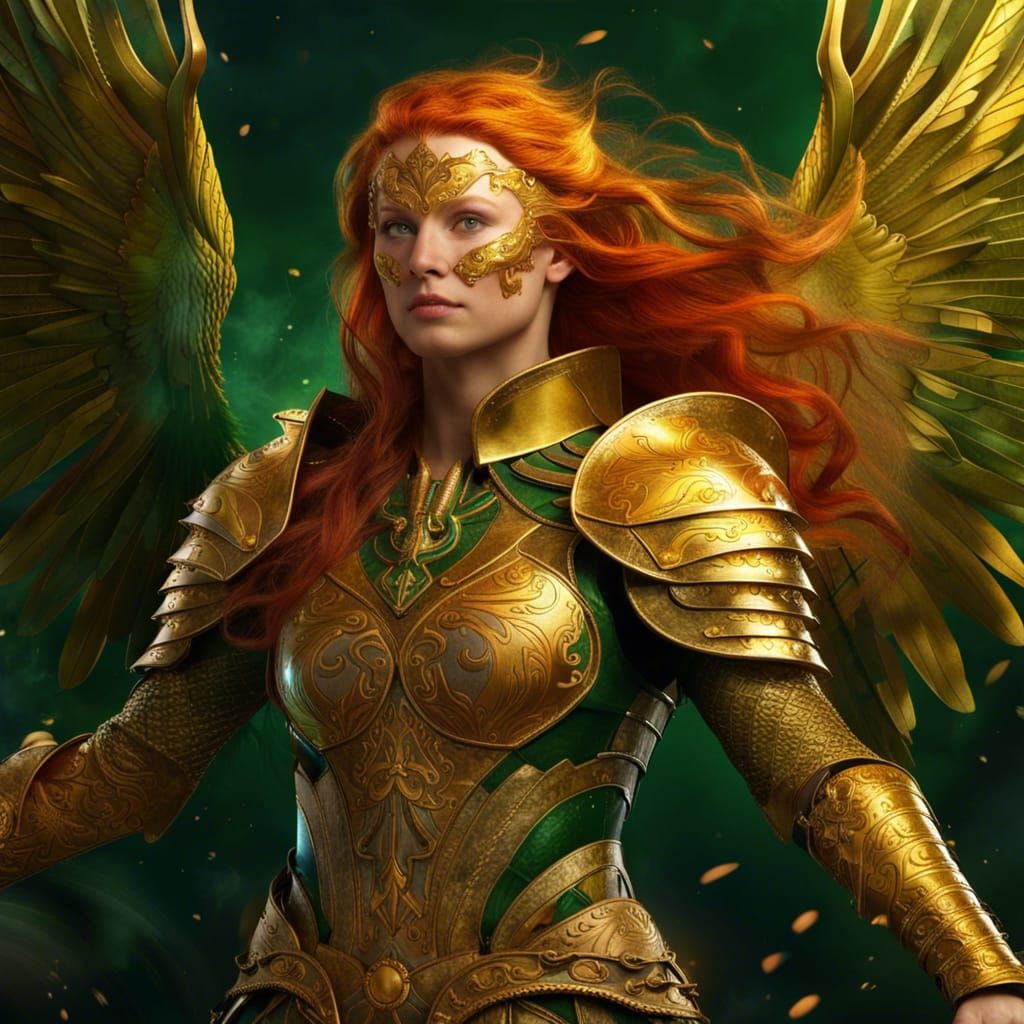 Goddess of Victory in Golden Armor, Fantasy Art