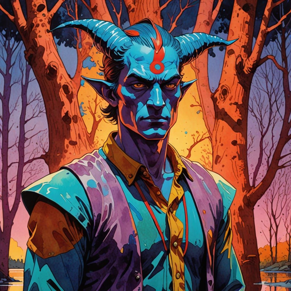 Watercolor Denizen in Comic Book Style