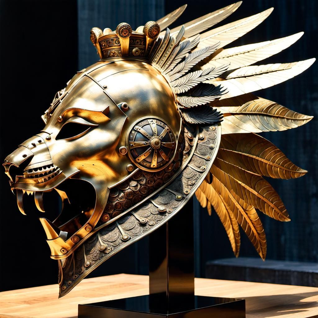 Golden Lion Helmet in Dark Fantasy Style