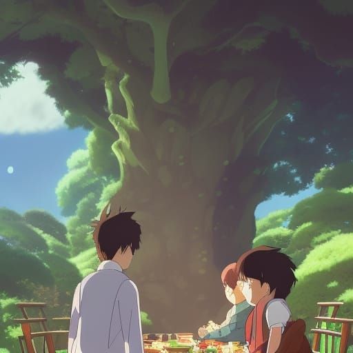 Anime Dinner Scene in Studio Ghibli Style