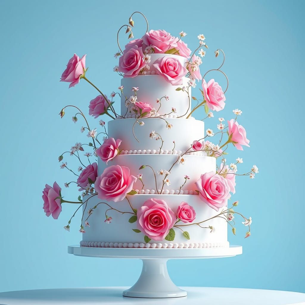 Whimsical White Cake in a Dreamlike Realm