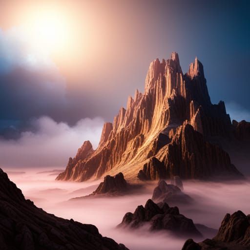 Epic Mountain Landscape with Birds in Detailed Matte Paintin...