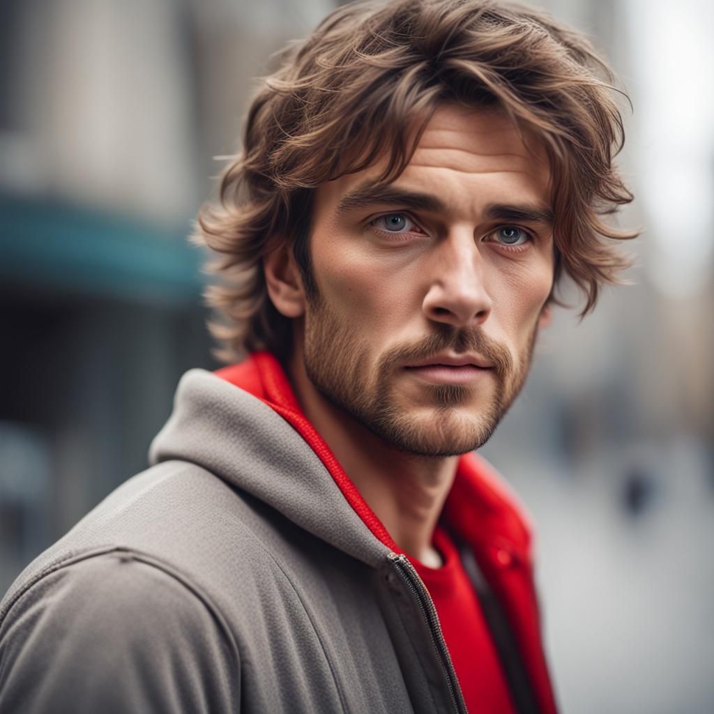 Realistic Portrait of a Man with Red Jacket
